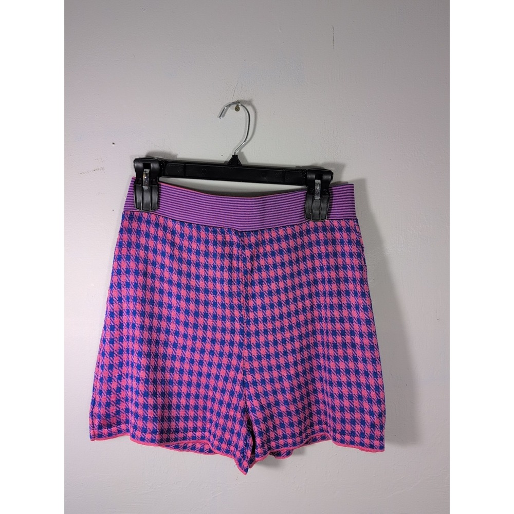ZARA High‎ Waisted Purple And Blue Houndstooth Shorts M